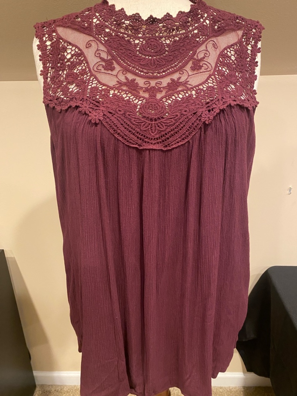 torrid Plum Lace Yoke Sleeveless Blouse